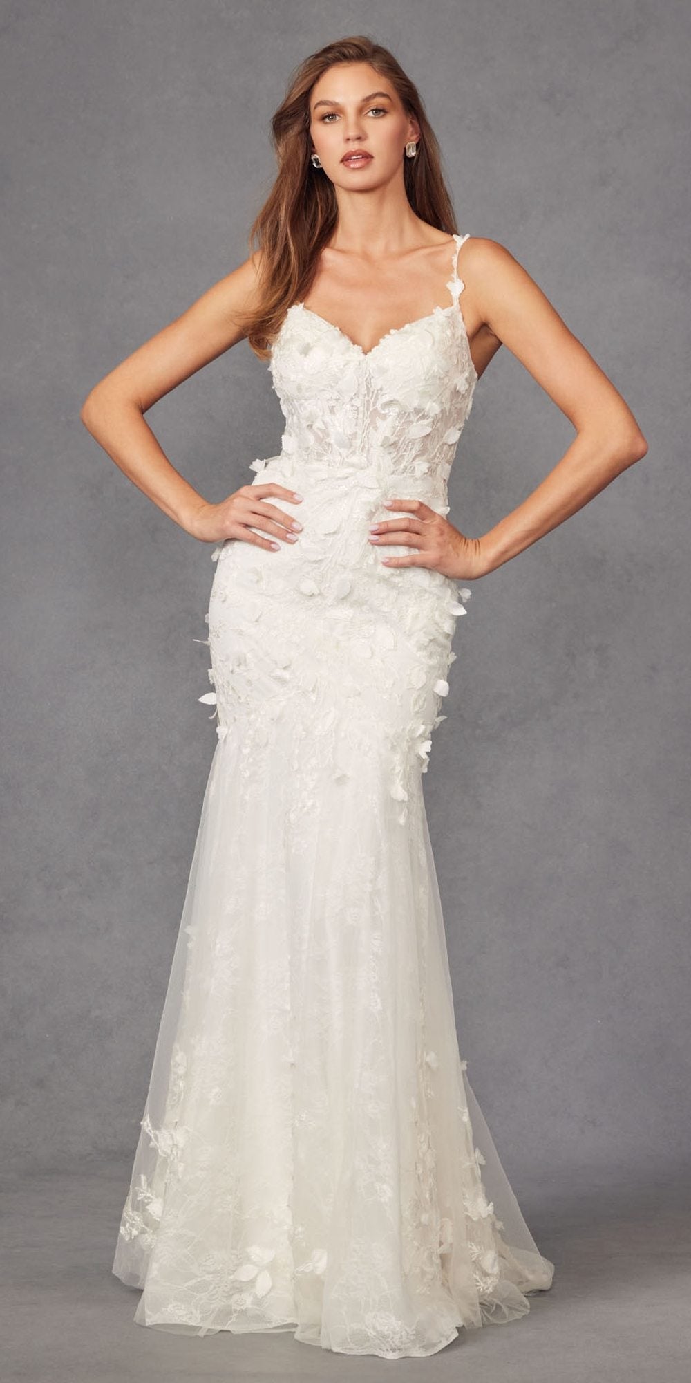 Juliet JT2475UW Long 3D Floral Applique Fitted Mermaid Gown