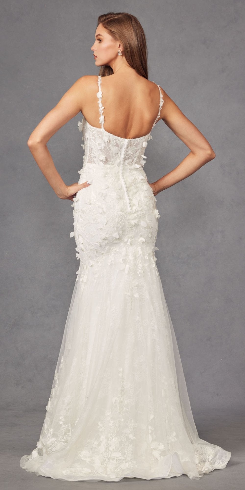 Juliet JT2475UW Long 3D Floral Applique Fitted Mermaid Gown