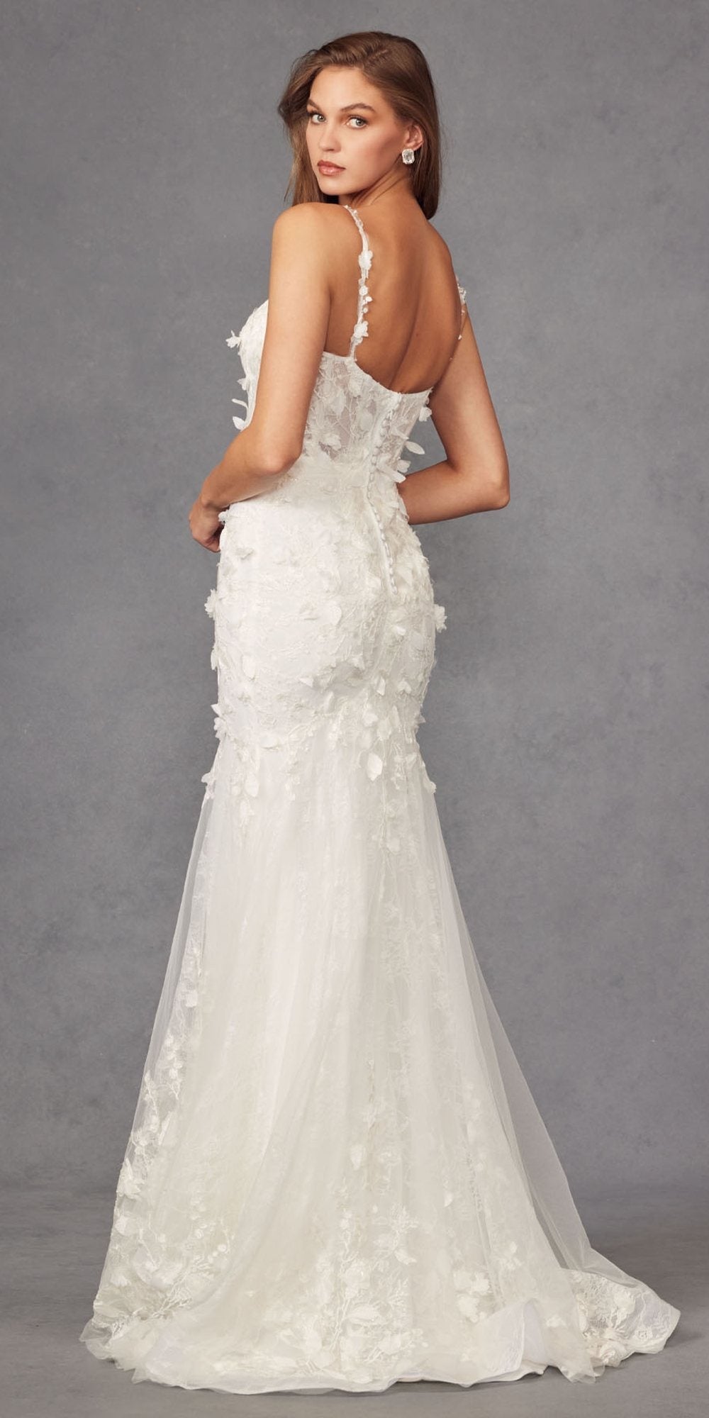 Juliet JT2475UW Long 3D Floral Applique Fitted Mermaid Gown