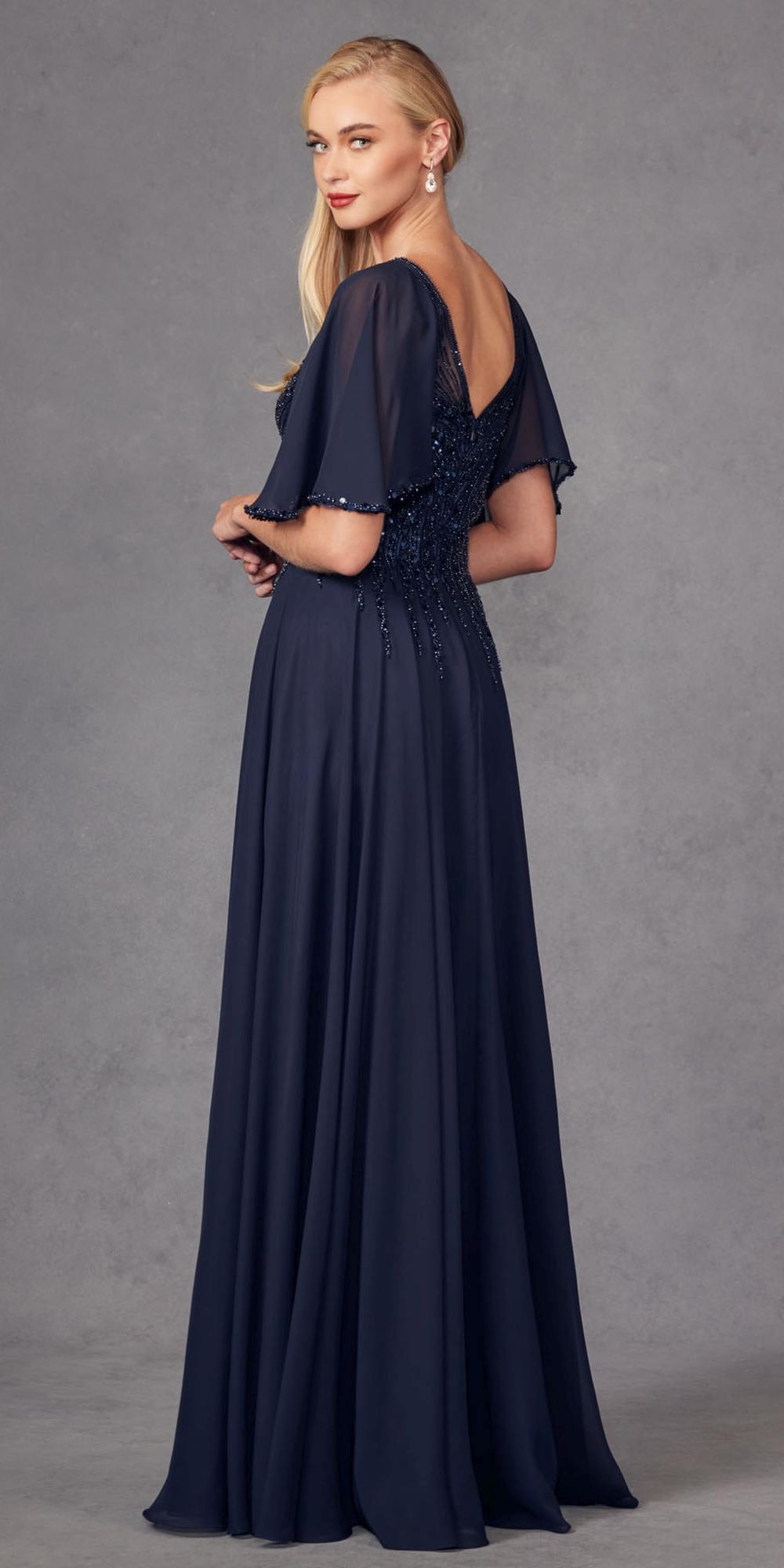 Juliet JTM14F Long A-Line Flutter Mid-Length Sleeve Evening Gown