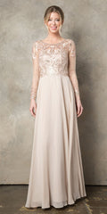 CLEARANCE - Juno 960 Long A-Line Mother of the Bride Chiffon Long Sleeve Dress (Size XL)