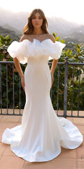Nox Anabel JW984 Long Ruffled Off Shoulder Bridal Mermaid Gown