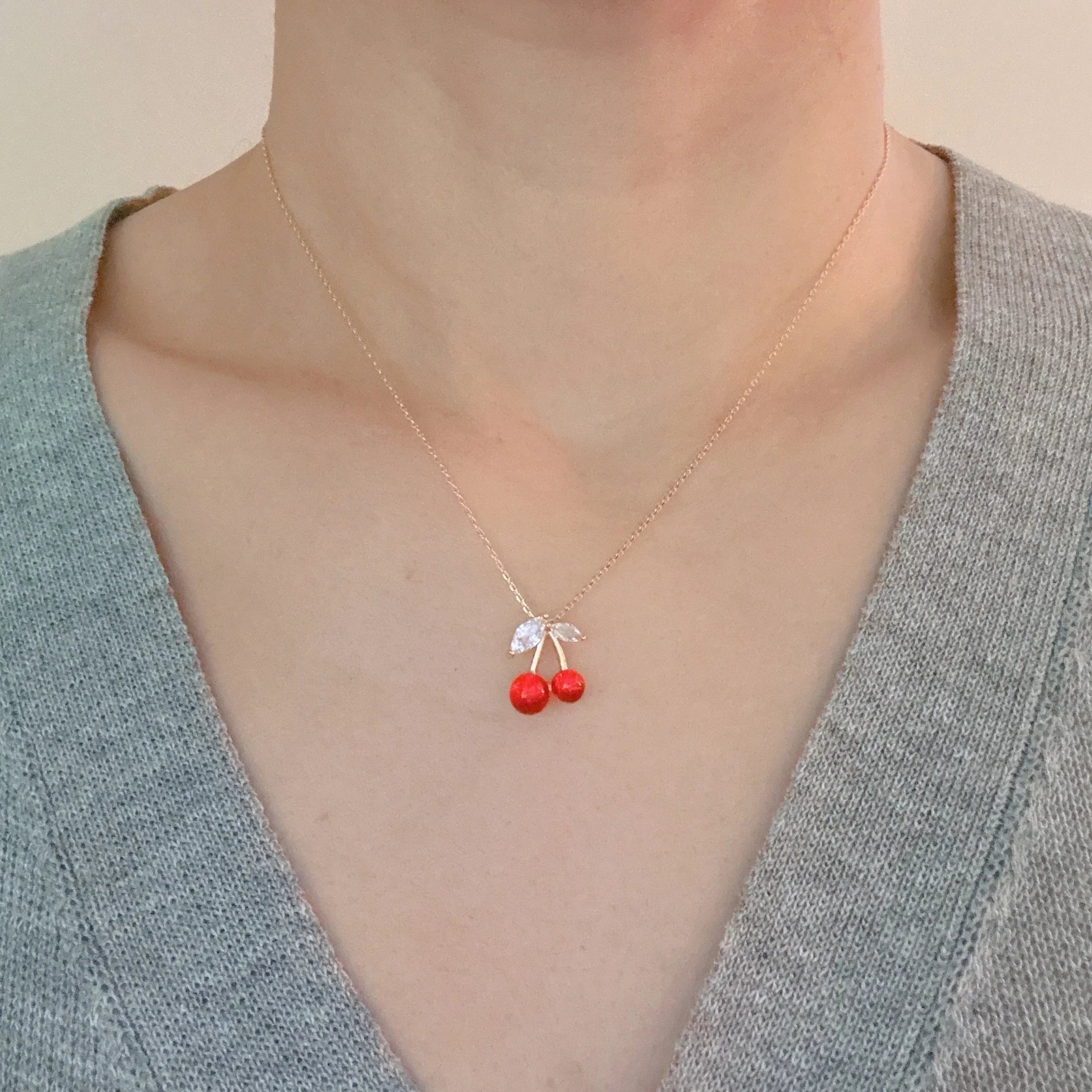 Jewel Cherry Pendant Necklace
