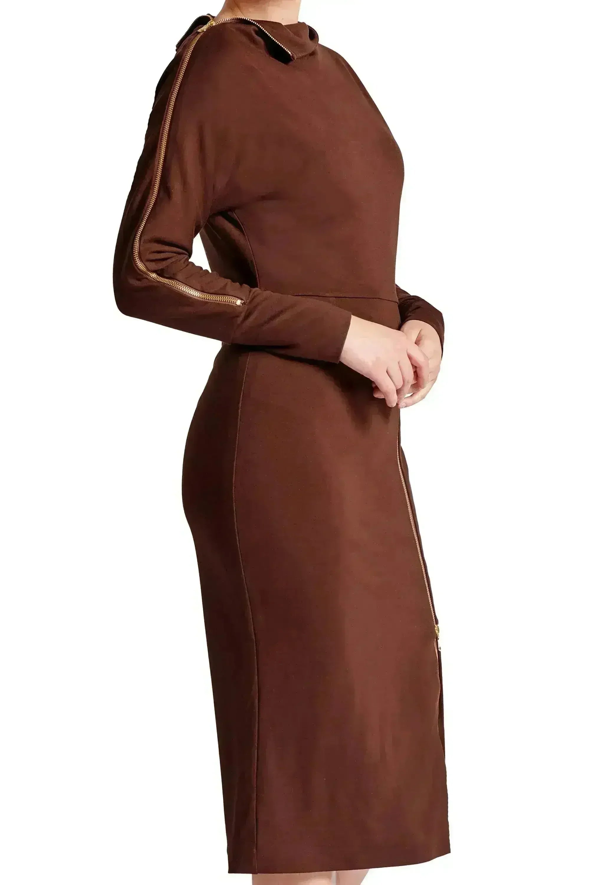 Josefa Asymmetric Convertible Midi Dress - Gold Zipper Detail