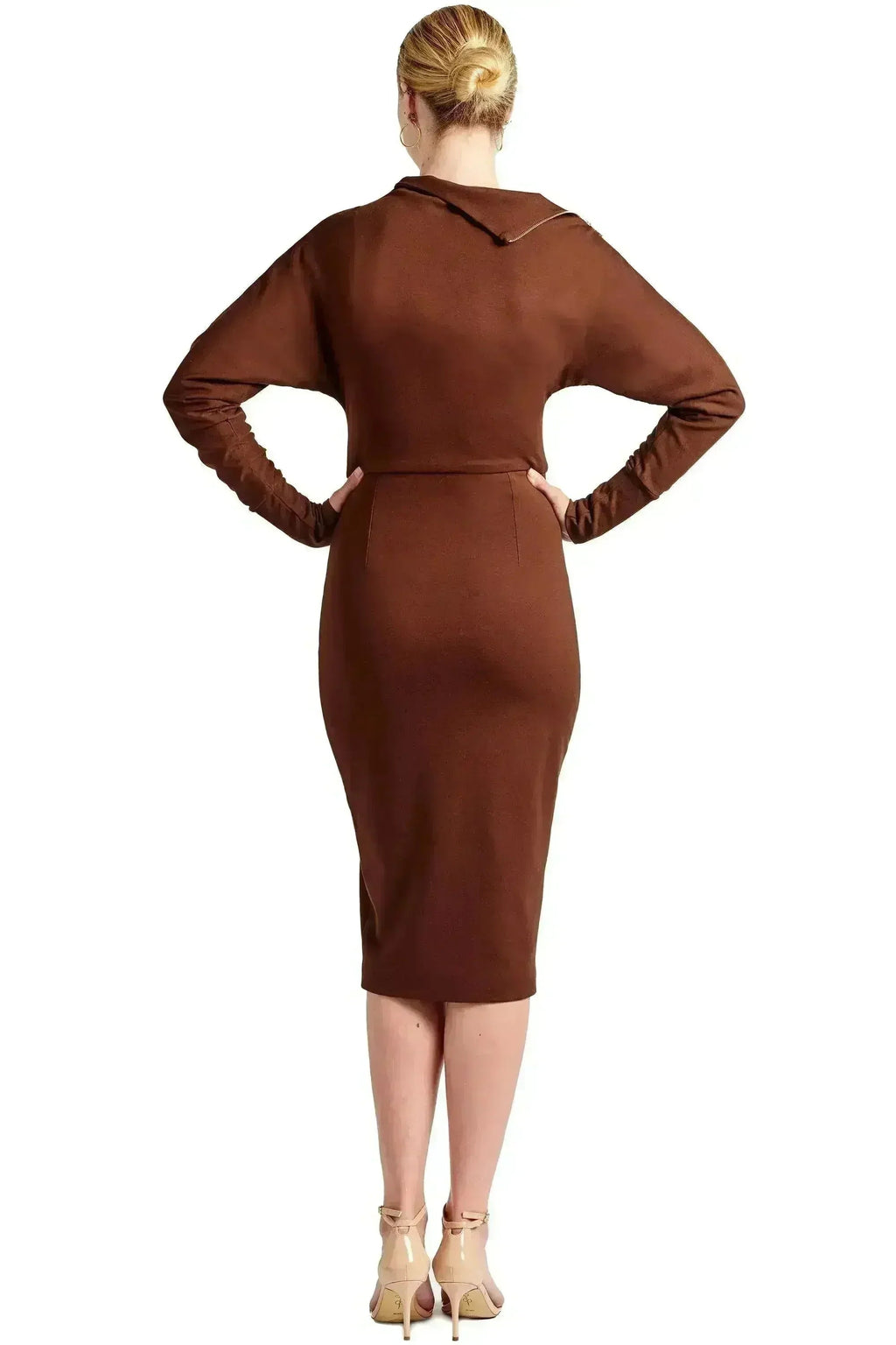 Josefa Asymmetric Convertible Midi Dress - Gold Zipper Detail