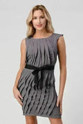 Sleeveless Pleated Shift Dress with Waist Tie - Femstylo