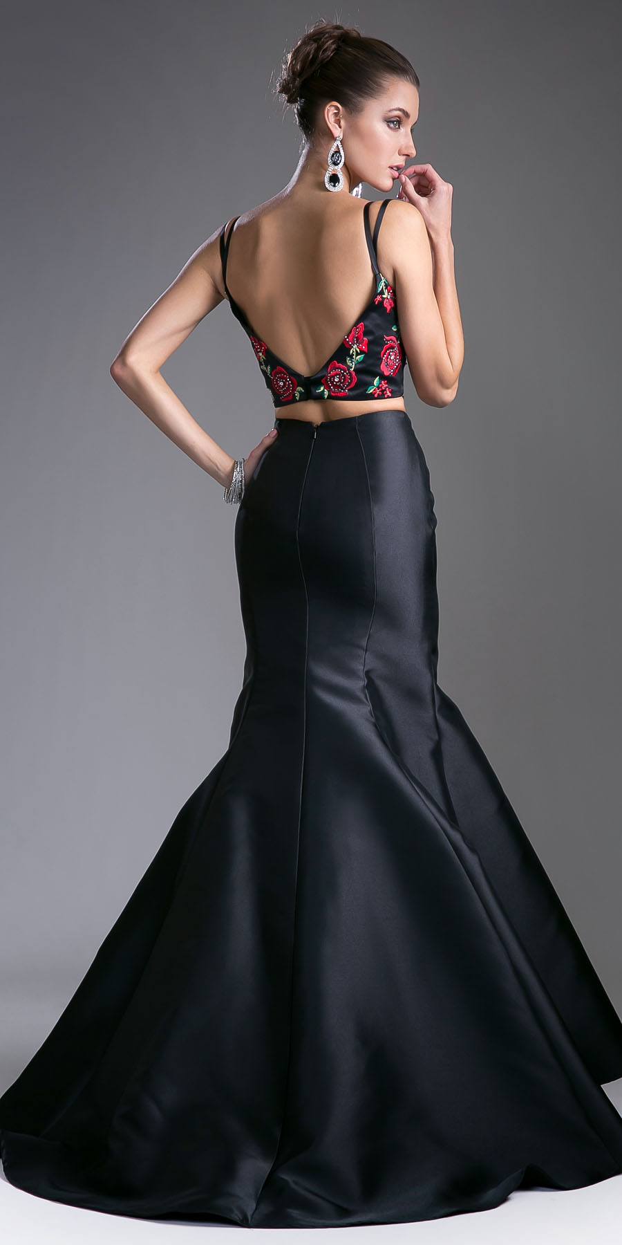 Cinderella Divine KC1737 Two-Piece Gown Embroidered Crop Top