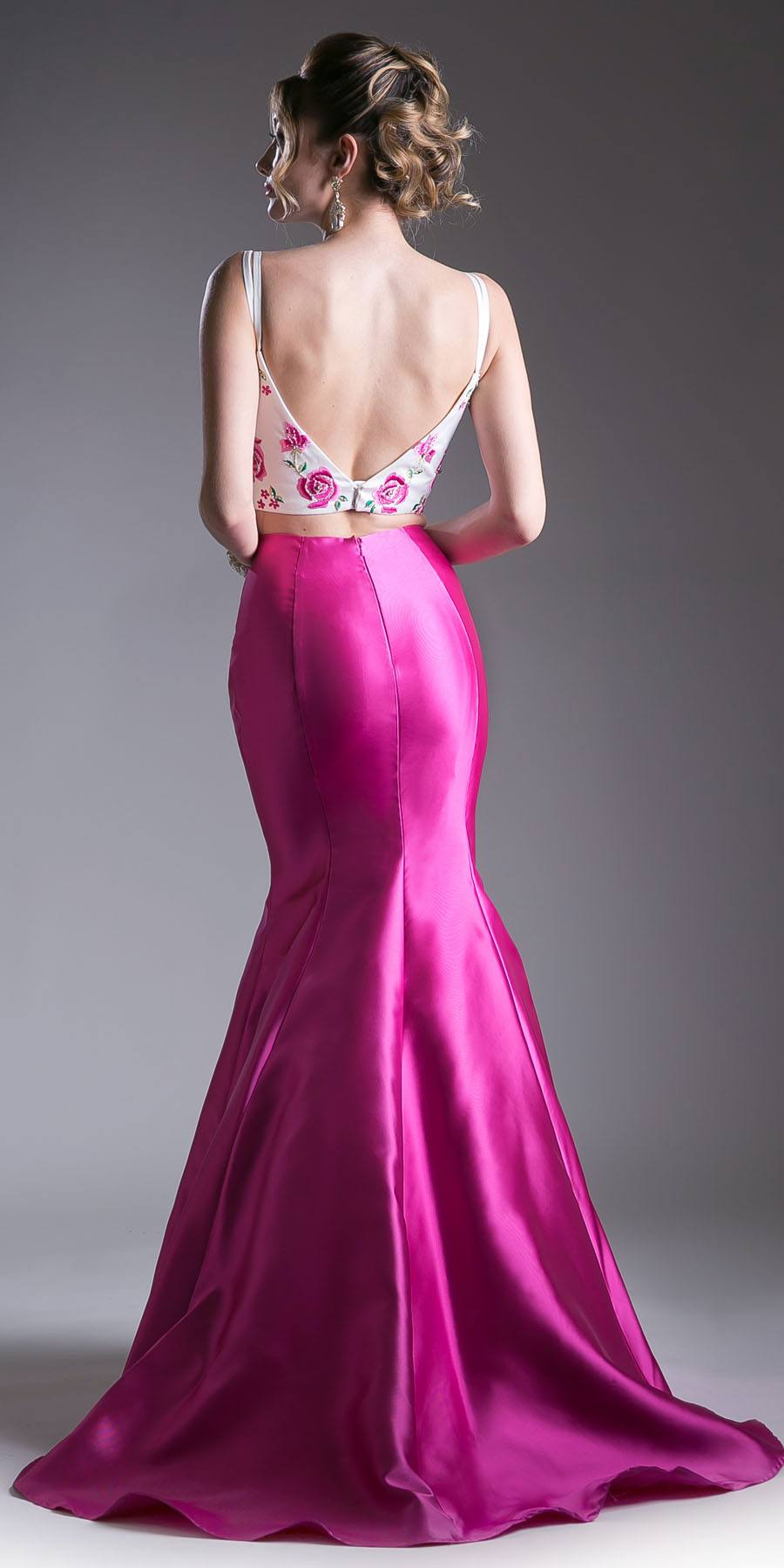 Cinderella Divine KC1737 Two-Piece Gown Embroidered Crop Top