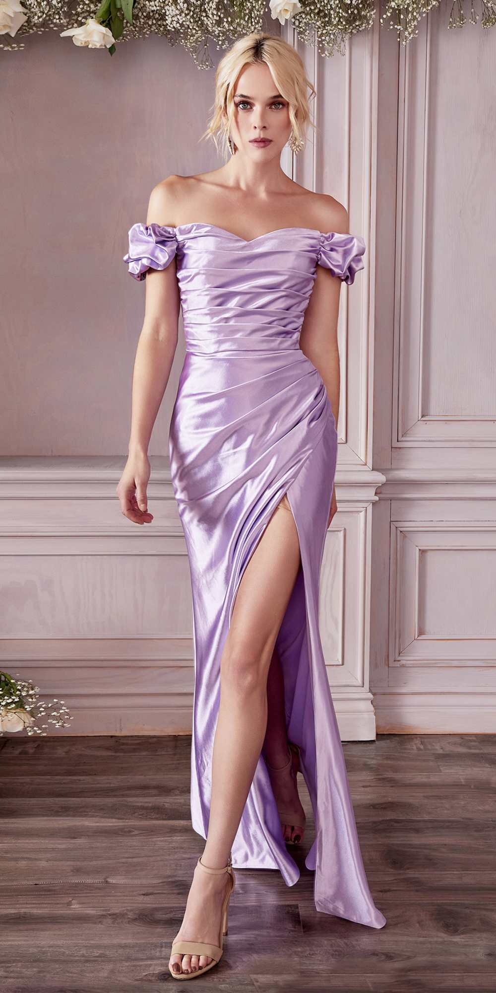 Cinderella Divine KV1056 Fitted Gathered Satin Gown