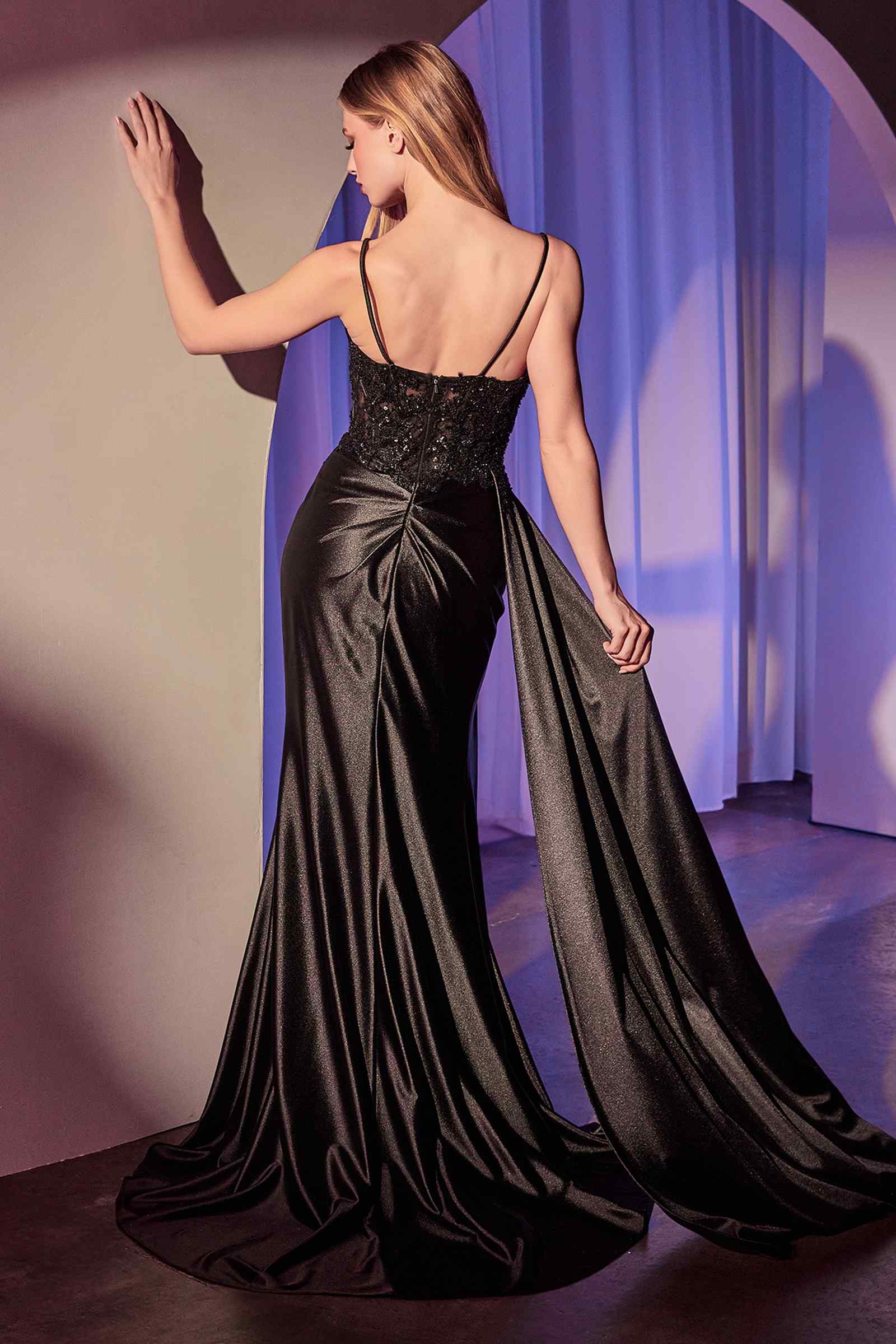 Ladivine KV1117 Dress Satin Pleated Fitted Gown