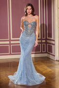 Ladivine KV1137 Strapless Beaded Bodice Glitter Tulle Mermaid Dress