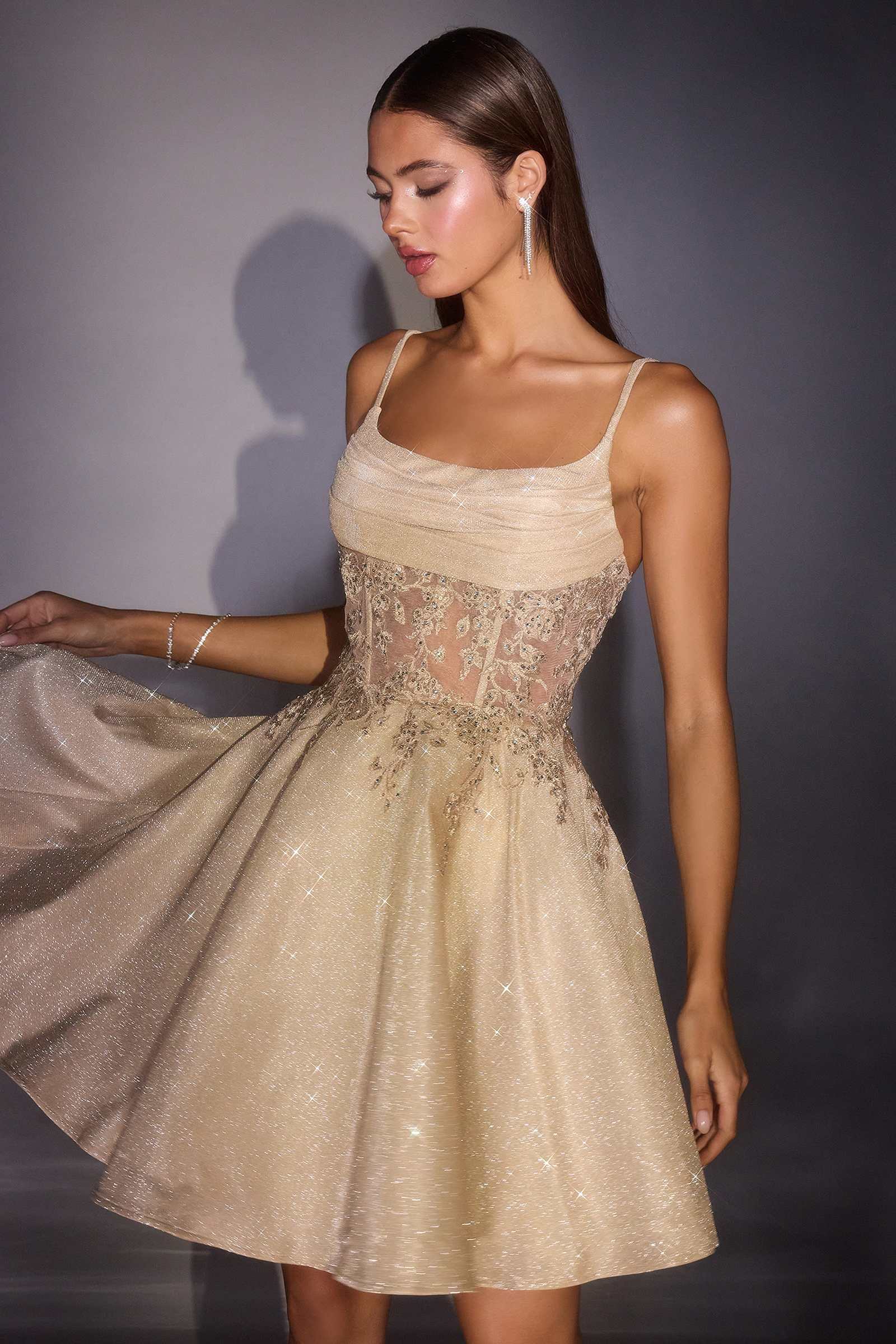 Ladivine KV1152 Fit and Flare Glitter Shimmer Homecoming Dress