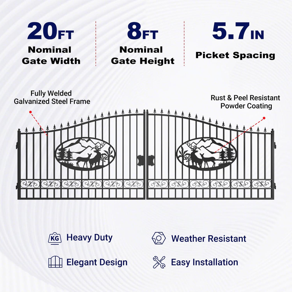 20x8 ft Steel Dual Swing Driveway Gate