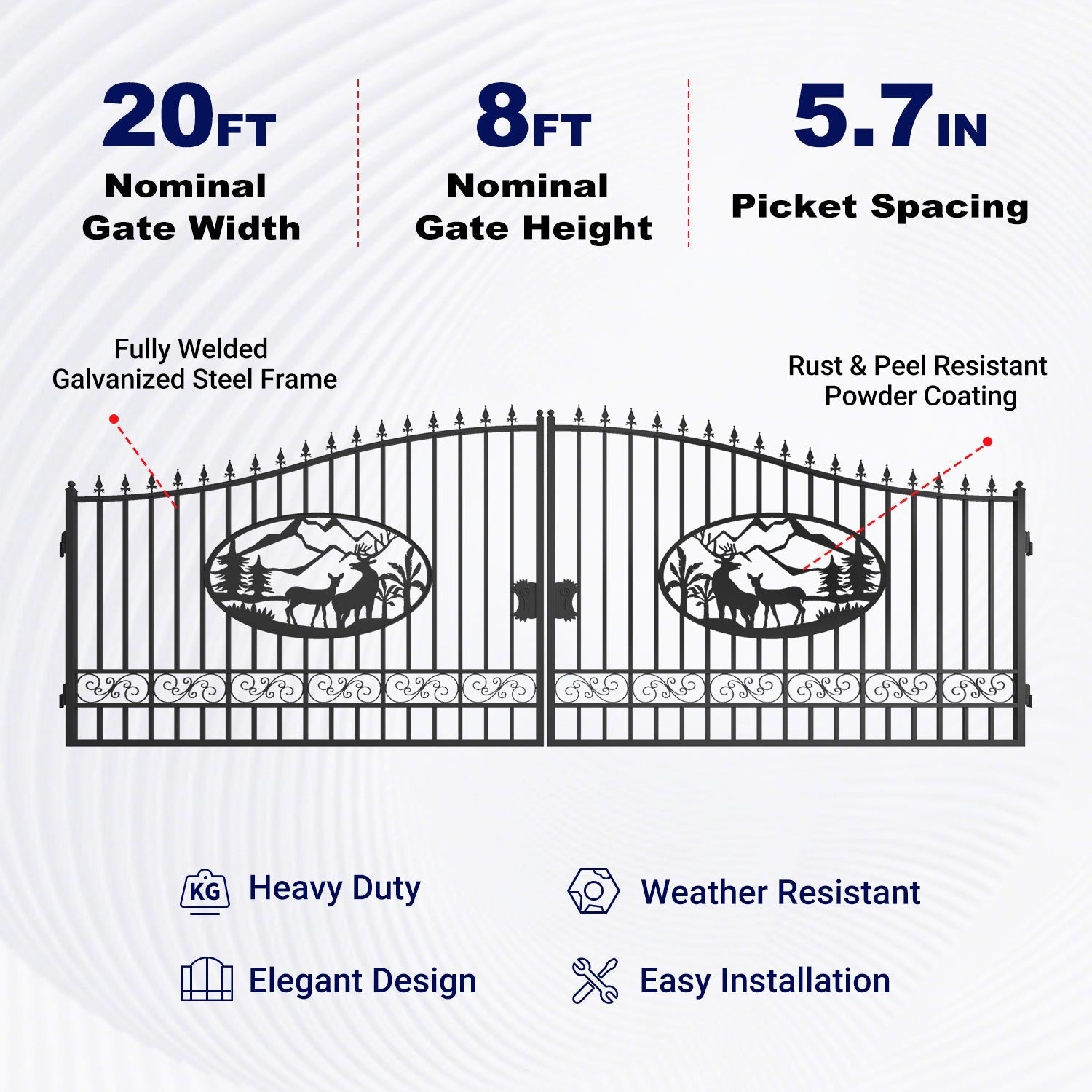 20x8 ft Steel Dual Swing Driveway Gate