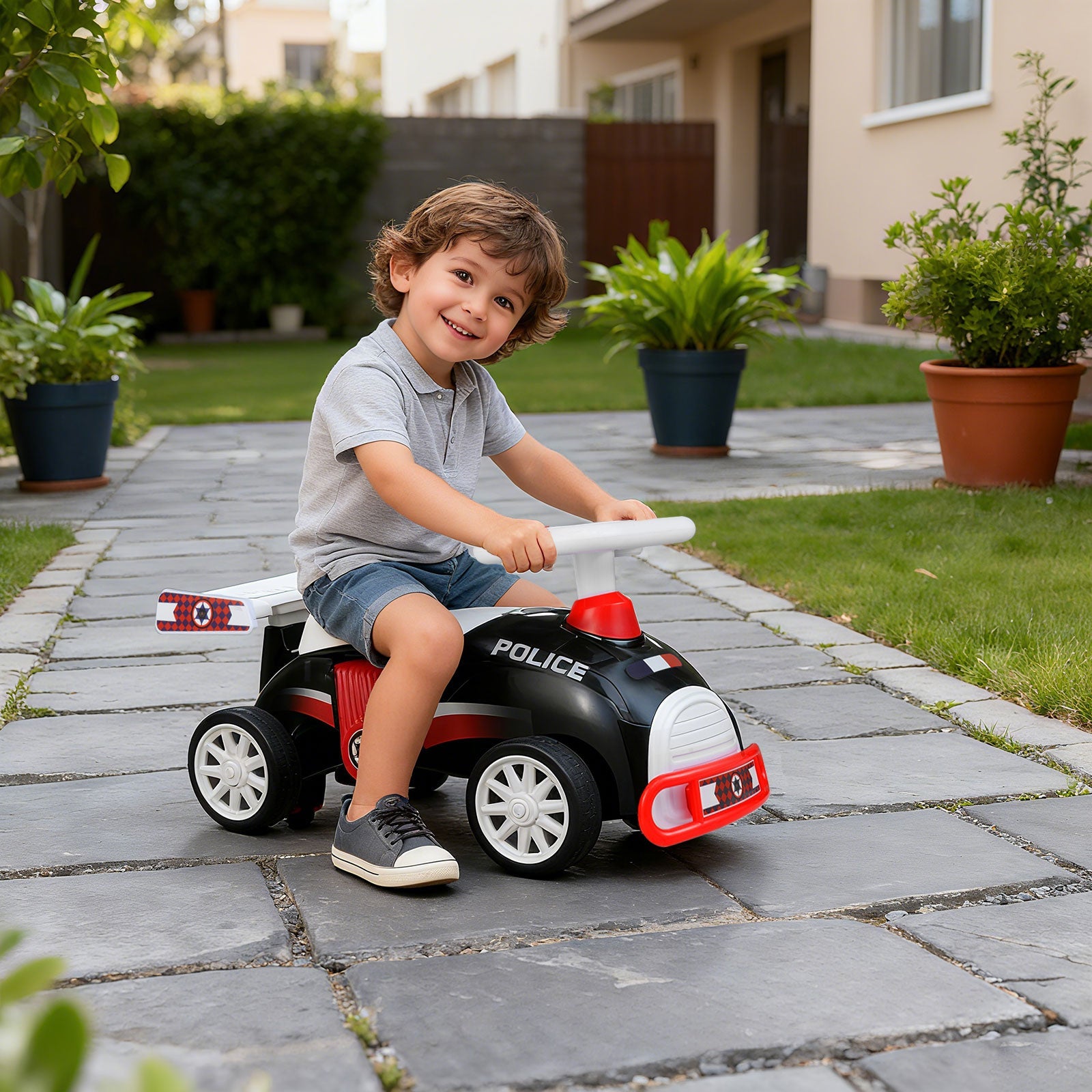 Kids Ride On Car Sliding Toy with Music and Under-Seat Storage