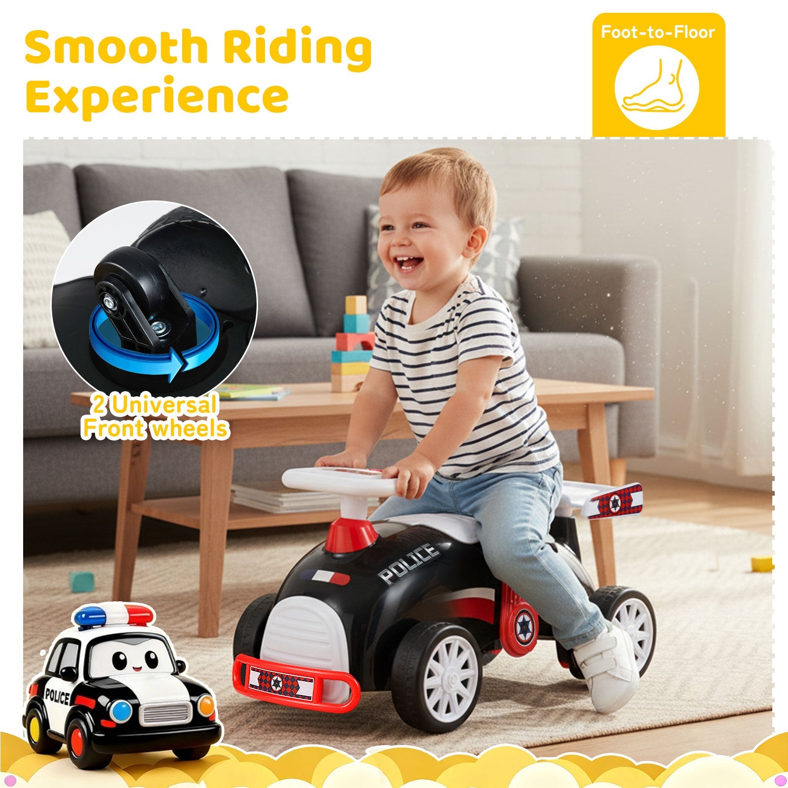 Kids Ride On Car Sliding Toy with Music and Under-Seat Storage