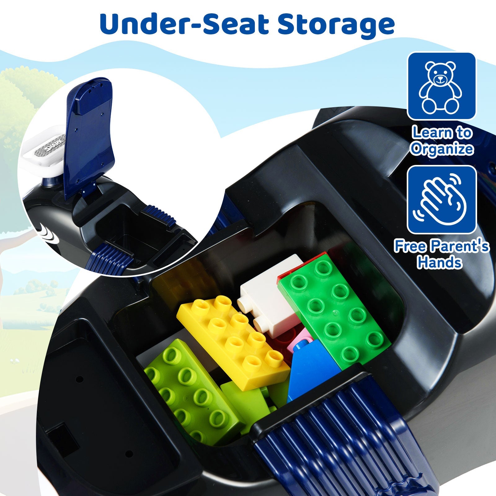Kids Ride On Car Sliding Toy with Music and Under-Seat Storage