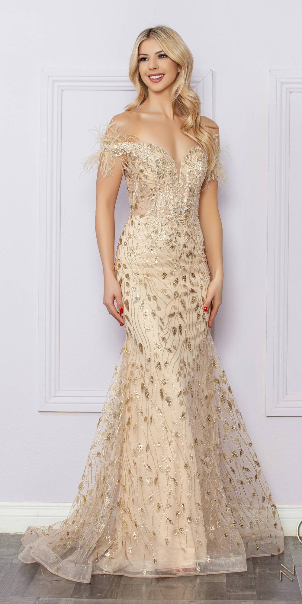 CLEARANCE - Nox Anabel L1255 Long Embroidered Glitter Applique Gown (Size 4)