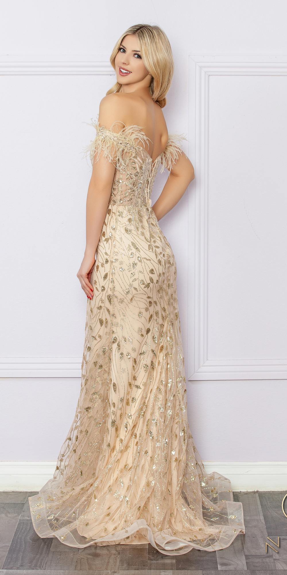 Nox Anabel L1255 Long Embroidered Glitter Applique Fitted Gown