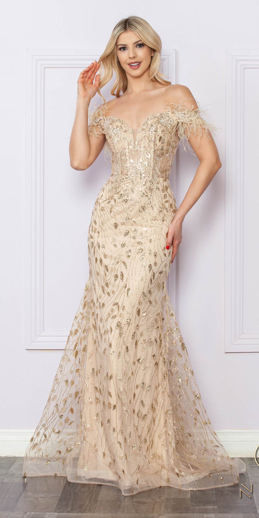 CLEARANCE - Nox Anabel L1255 Long Embroidered Glitter Applique Gown (Size 4)