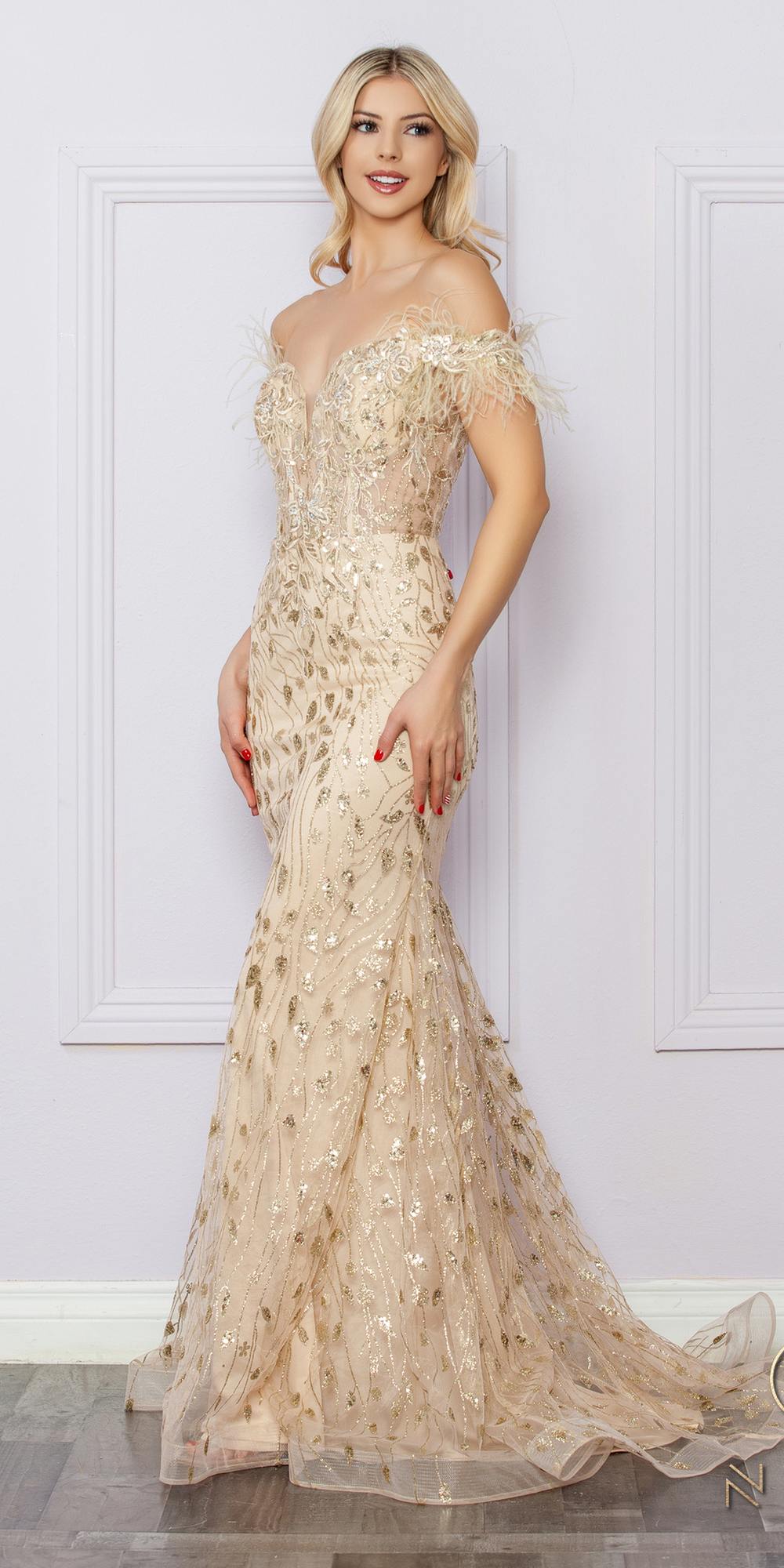 CLEARANCE - Nox Anabel L1255 Long Embroidered Glitter Applique Gown (Size 4)