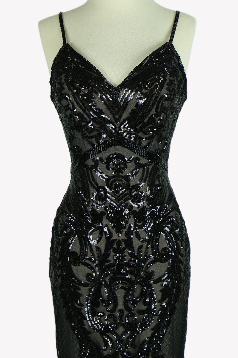 CLEARANCE - Aspeed L1982 Long Sequins Navy Blue Evening Gown V-Neck (Size XS)