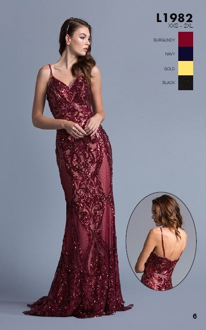 CLEARANCE - Aspeed L1982 Long Sequins Navy Blue Evening Gown V-Neck (Size XS)