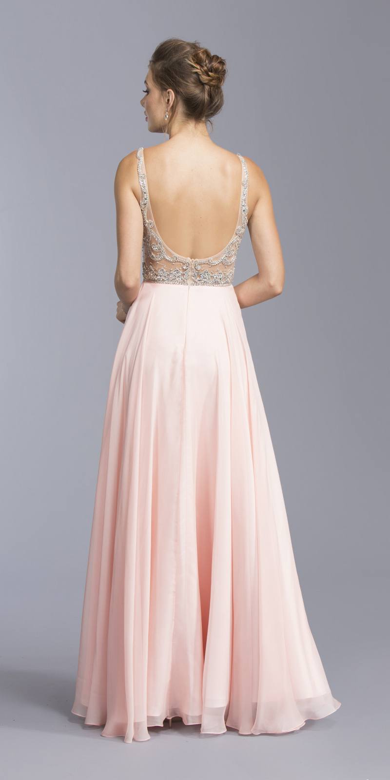 CLEARANCE - Aspeed USA 2055 Illusion Bodice Beaded Long Dress V-Neck (Size XXS)