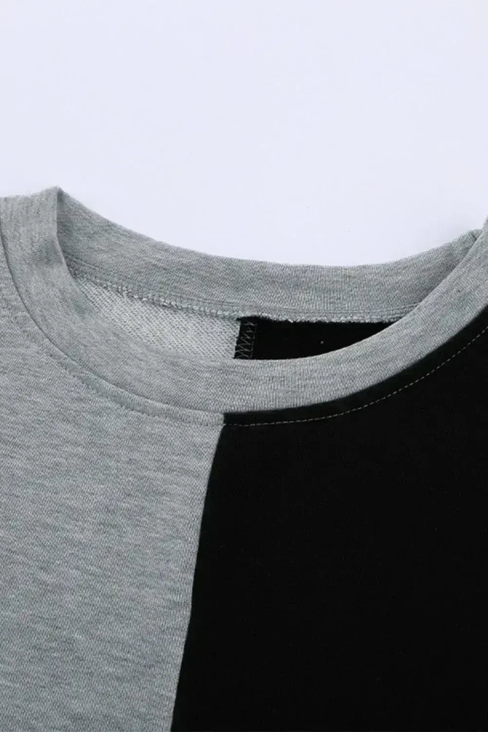 Women's Gray Color Block Round Neck Long Sleeves Pullover Sweatshirt