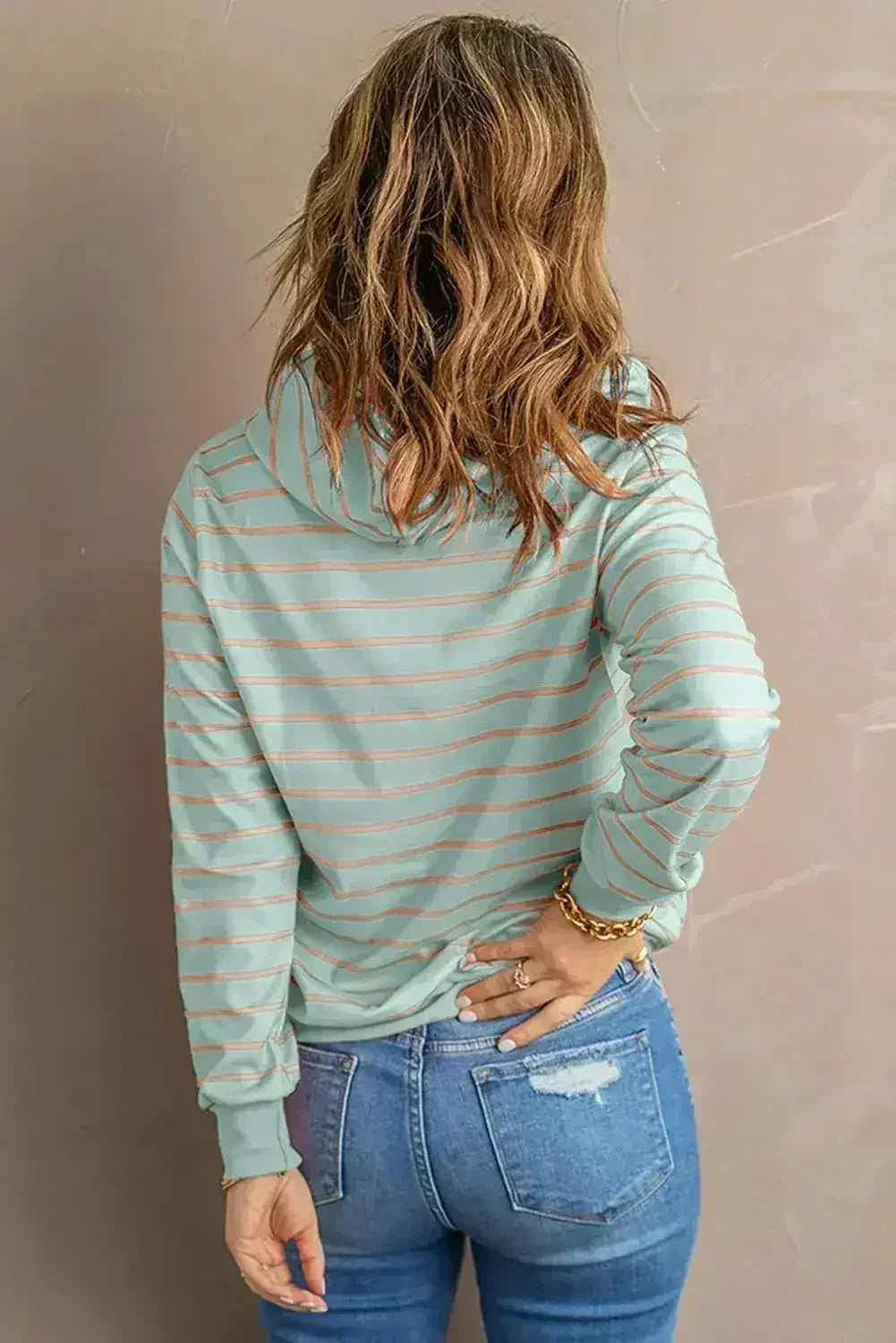 Green Striped Turtleneck Hoodie