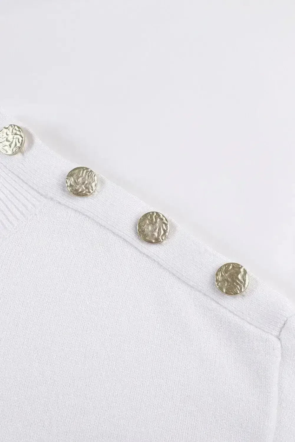 Winter White Striped Turtleneck Long Sleeve Sweater with Buttons