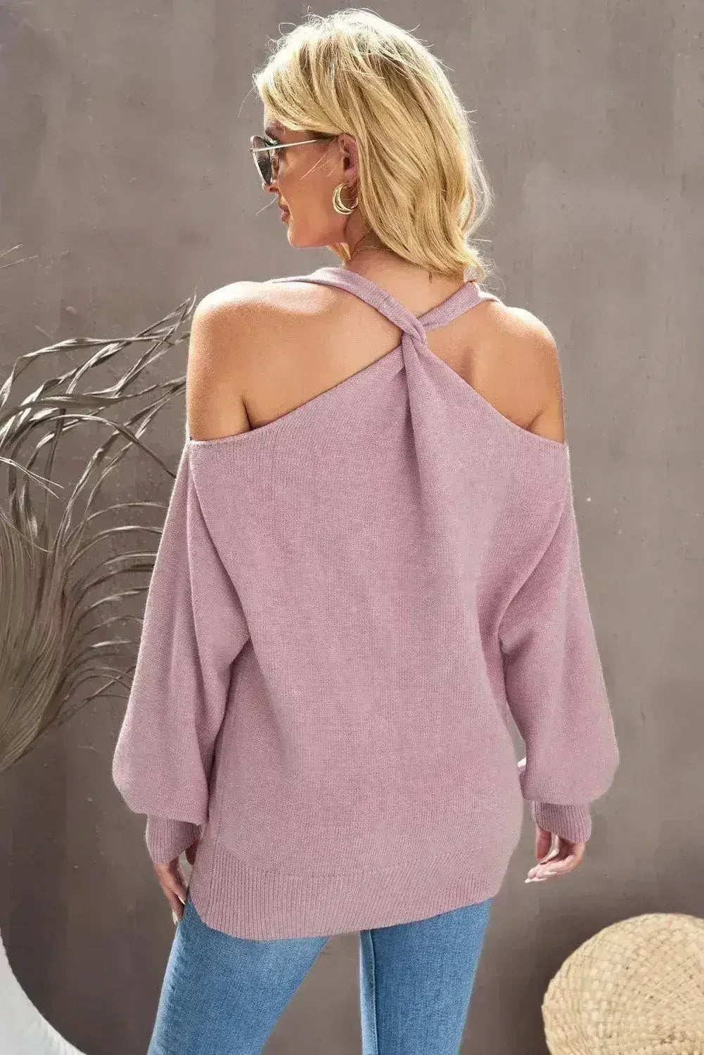 Cute Pink Cold Shoulder Sweater
