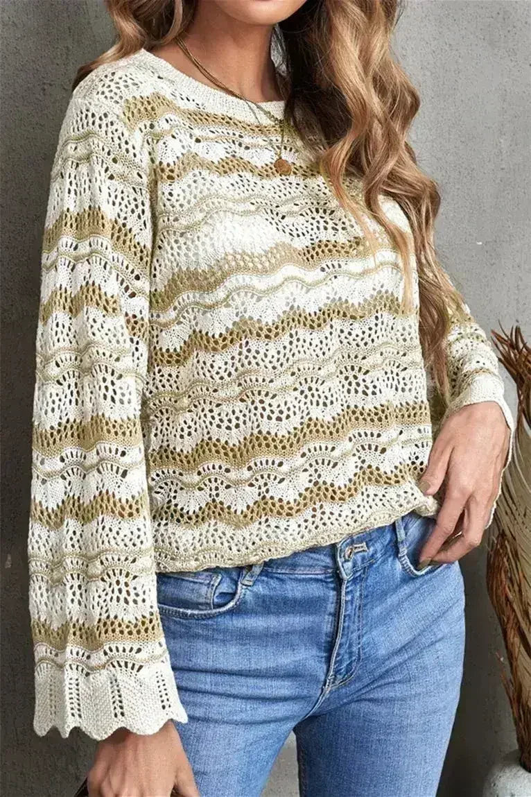 Wavy Stripe Crochet Sweater