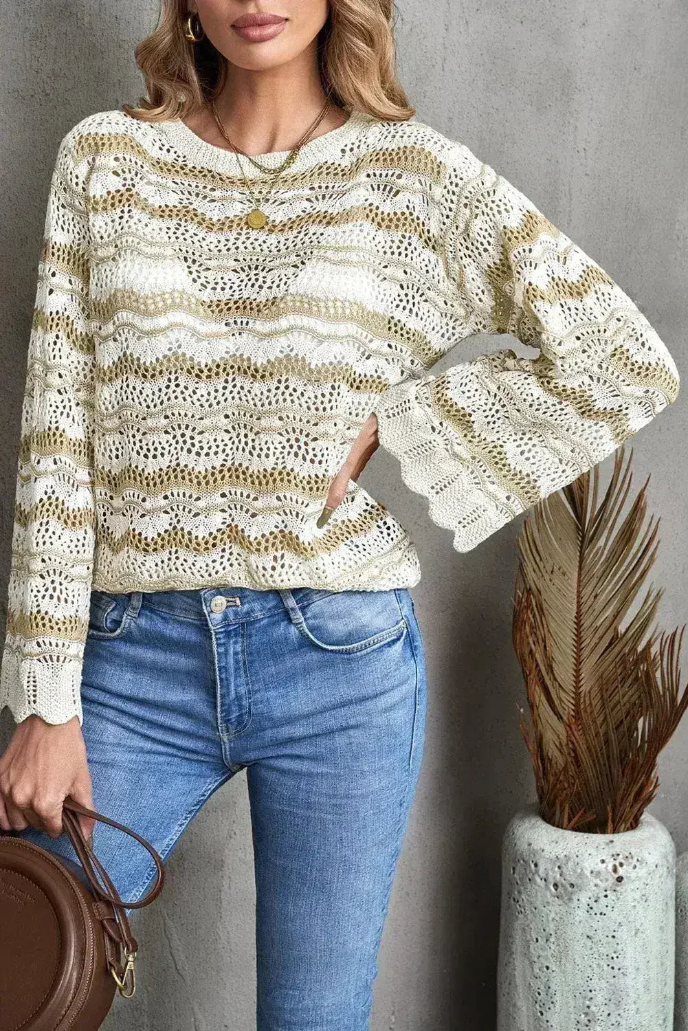 Wavy Stripe Crochet Sweater