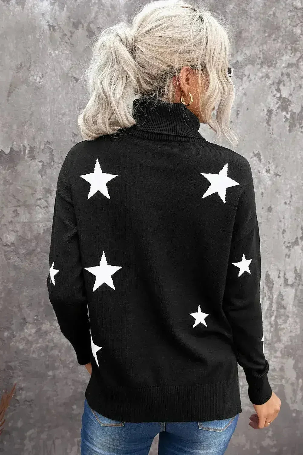Turtleneck Star Print Sweater