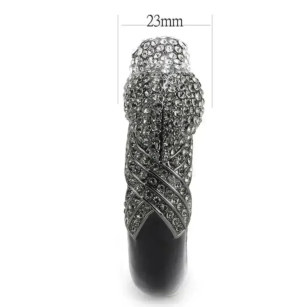 LO4333 Ruthenium Brass Bangle – Multi-Color Crystal Statement Piece