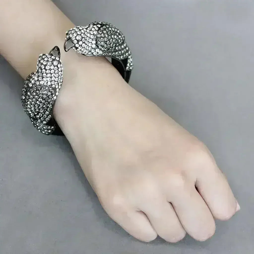 LO4333 Ruthenium Brass Bangle – Multi-Color Crystal Statement Piece