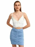 Lace Detail Crop Top | Rayon-Viscose Blend | Feminine Style