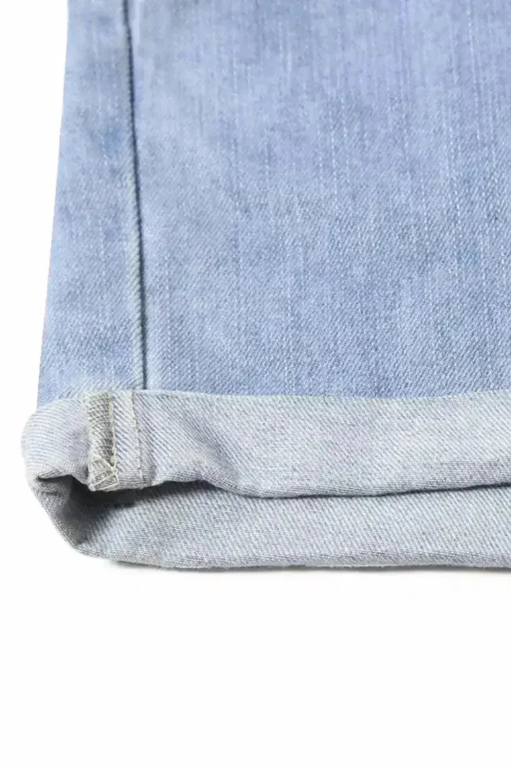 Women Light Blue Roll Hem Paper Bag Waist Denim Shorts