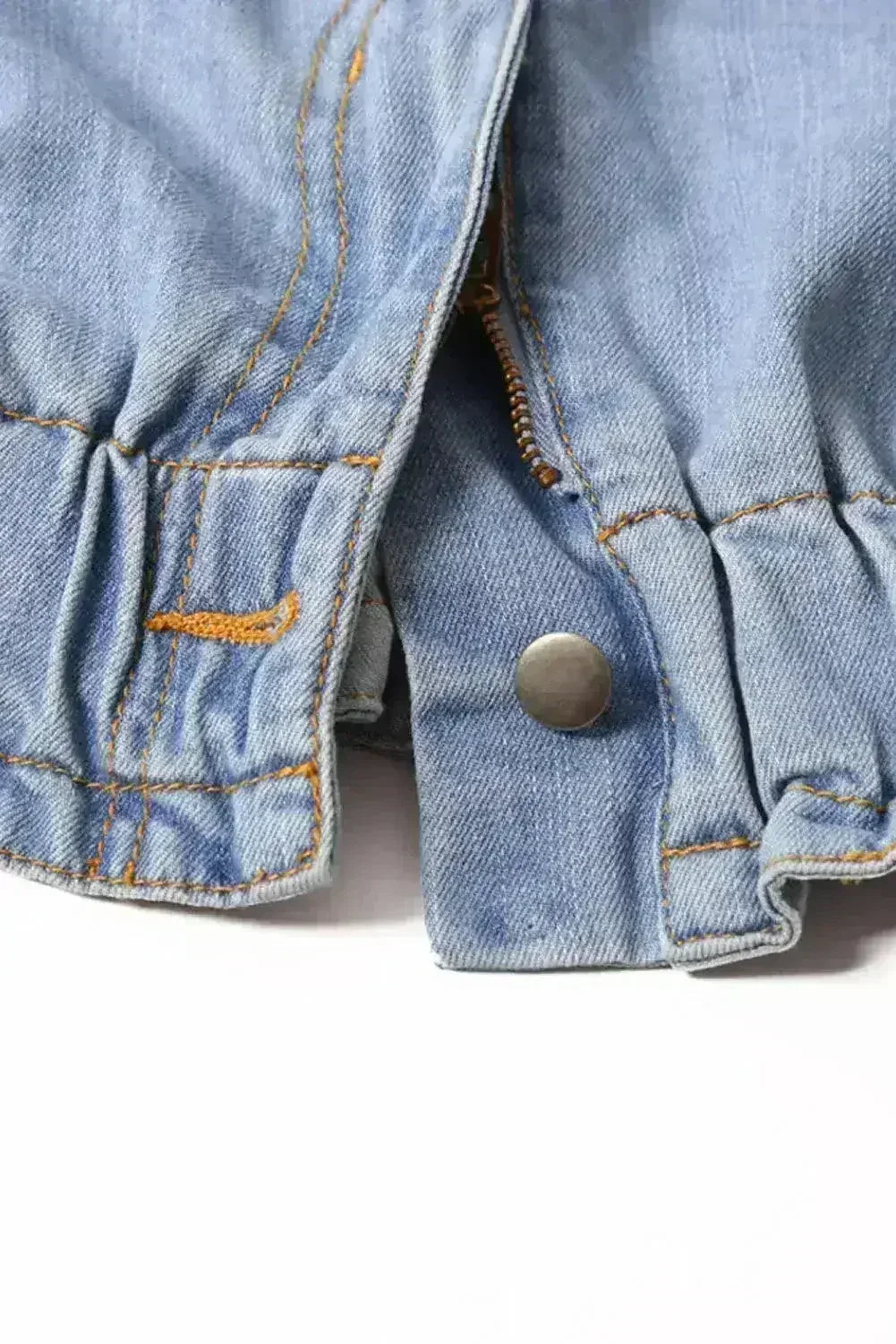 Women Light Blue Roll Hem Paper Bag Waist Denim Shorts