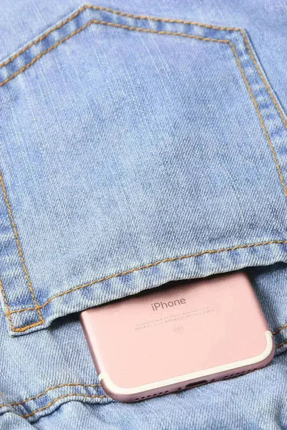 Women Light Blue Roll Hem Paper Bag Waist Denim Shorts