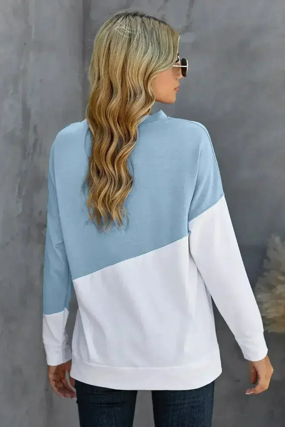 Light Blue White Patchwork Dropped Shoulder Sweatshirt