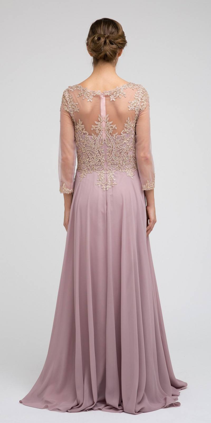 Juliet M12 Quarter Sleeved Embroidered Long A-Line Chiffon Dress