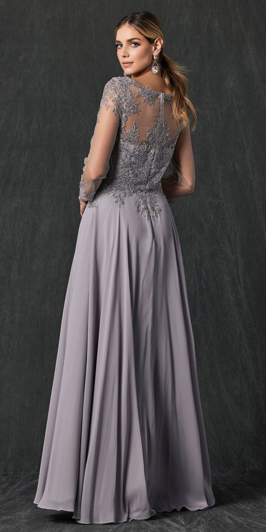 Juliet M12 Quarter Sleeved Embroidered Long A-Line Chiffon Dress