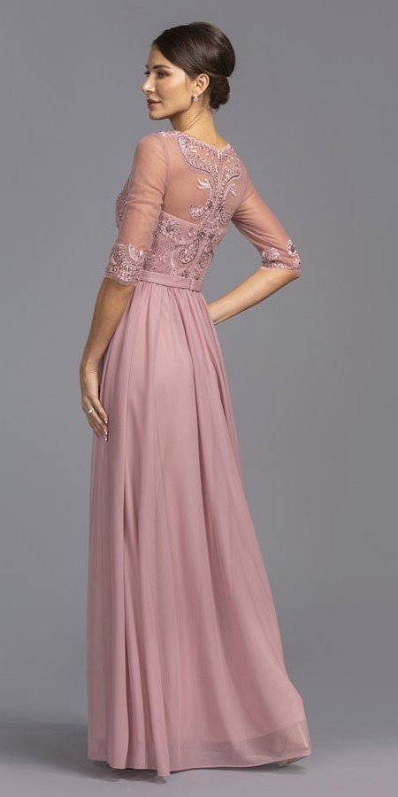 CLEARANCE - Aspeed USA M2078 Sheer Mid-Length Sleeve Long Dress (Size M)