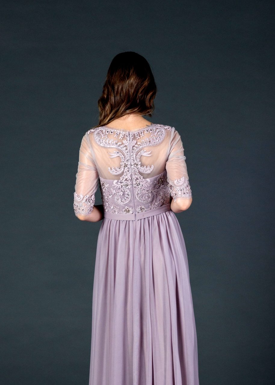 CLEARANCE - Aspeed USA M2078 Sheer Mid-Length Sleeve Long Dress (Size M)