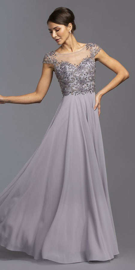 CLEARANCE - Aspeed USA M2100 Illusion Bodice Beaded A-line Dress (Size L)