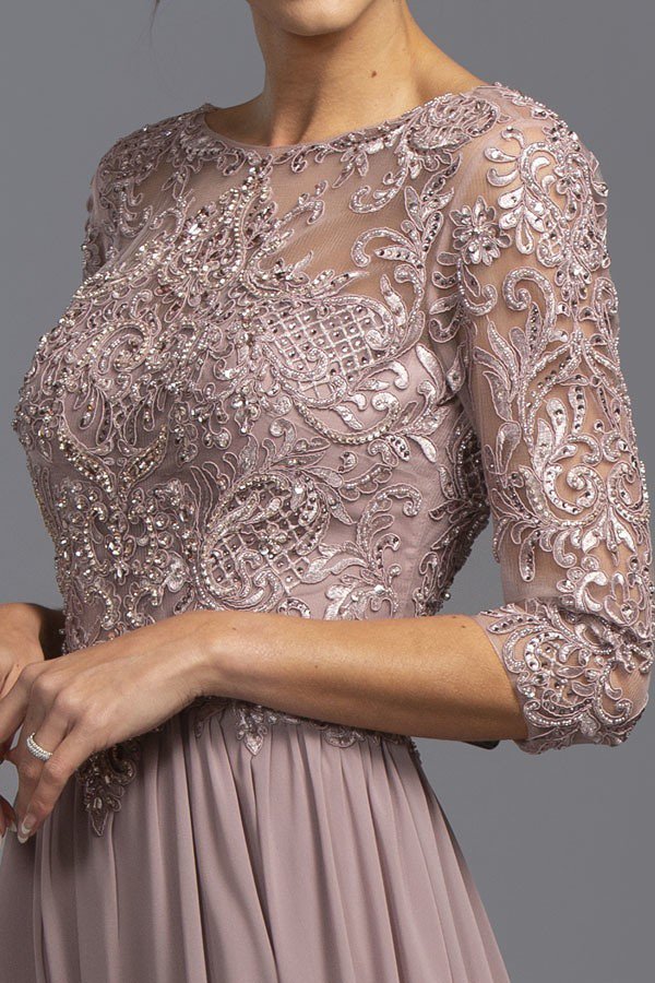 CLEARANCE - Aspeed M2340 Appliqued Mid-Length Long Formal Dress (Size Large)