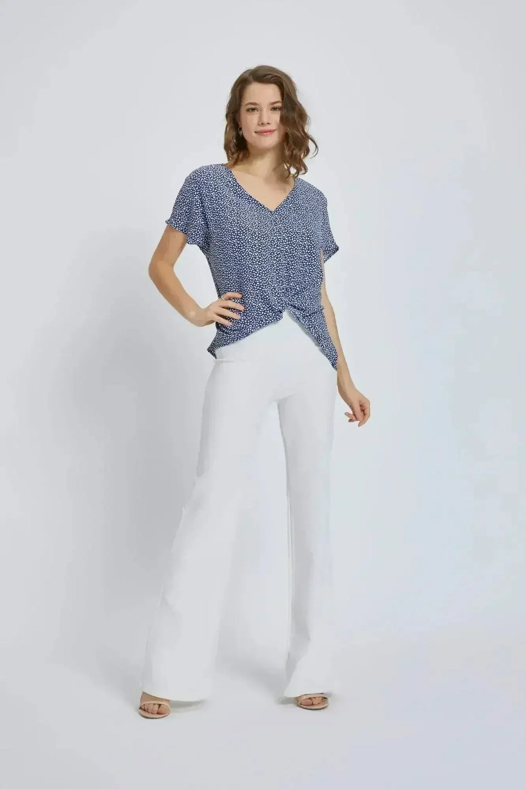 V-Neck Wrap Front Blouse - Knot Detail Short Sleeve Top for Women | Femstylo