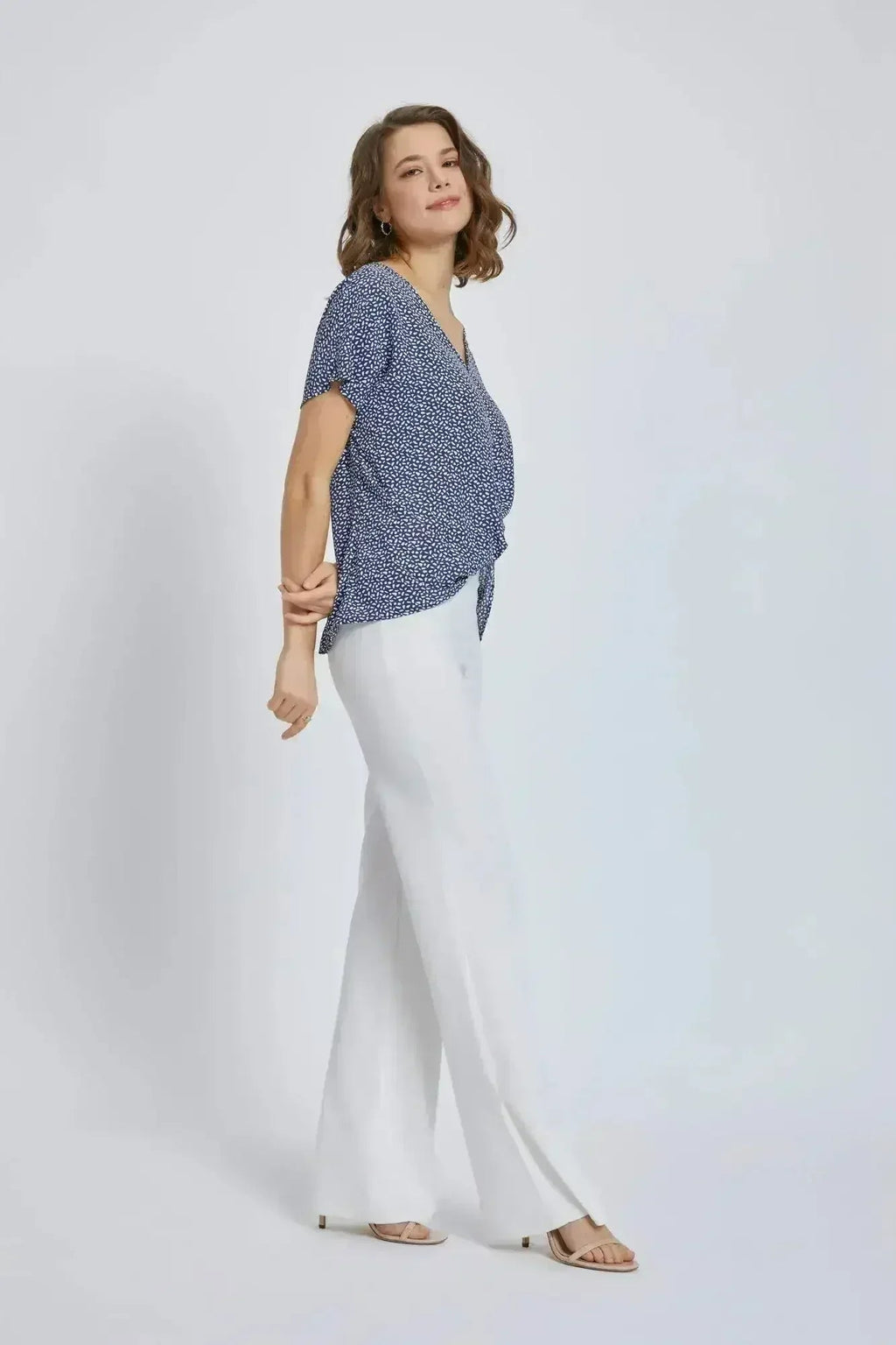 V-Neck Wrap Front Blouse - Knot Detail Short Sleeve Top for Women | Femstylo